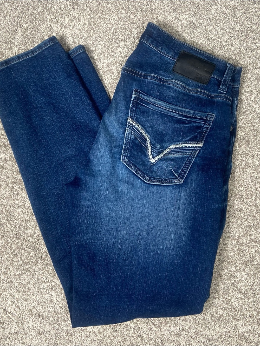 BKE Nolan Jeans Mens 34x31 Blue Straight Leg Dark Cowboy Western Whiskered